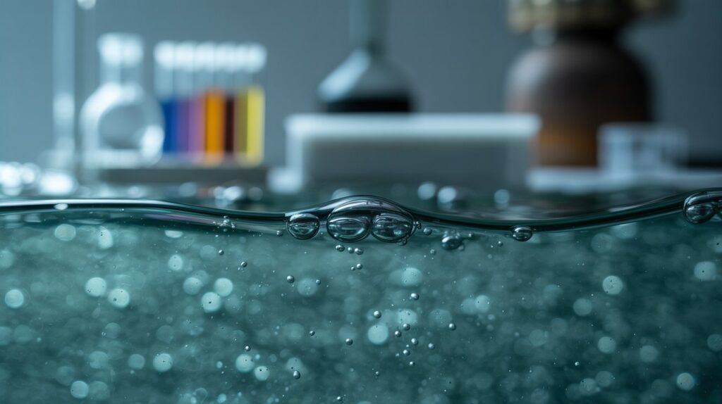 Abstract close-up of bubbles in seawater representing the nitrite phase during reef tank cycling.
