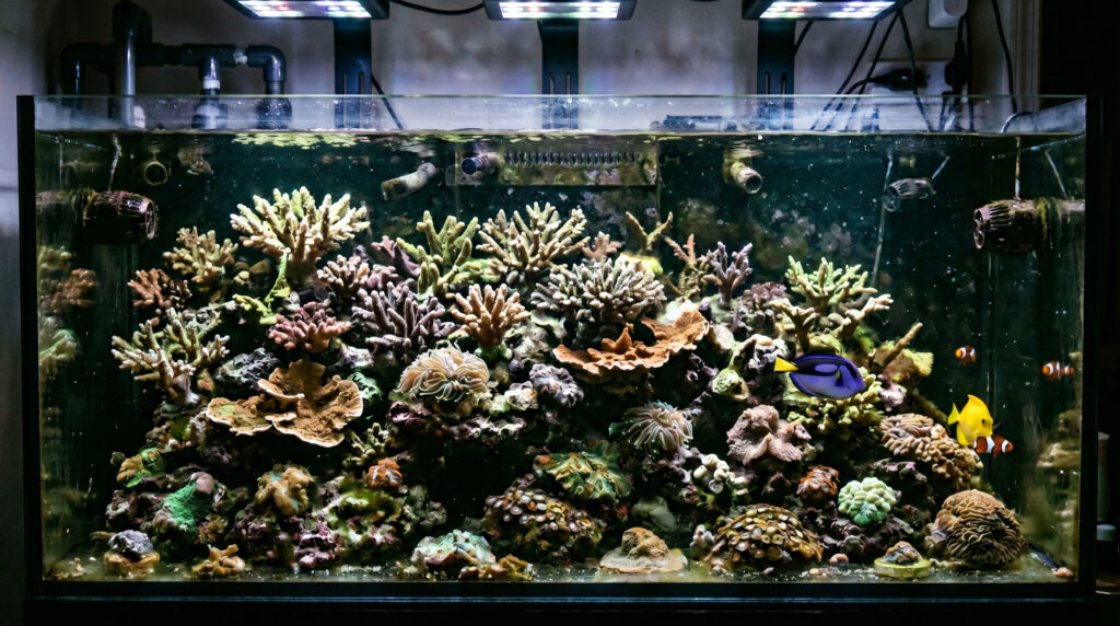 Coral showing signs of stress after being moved frequently in a reef tank.