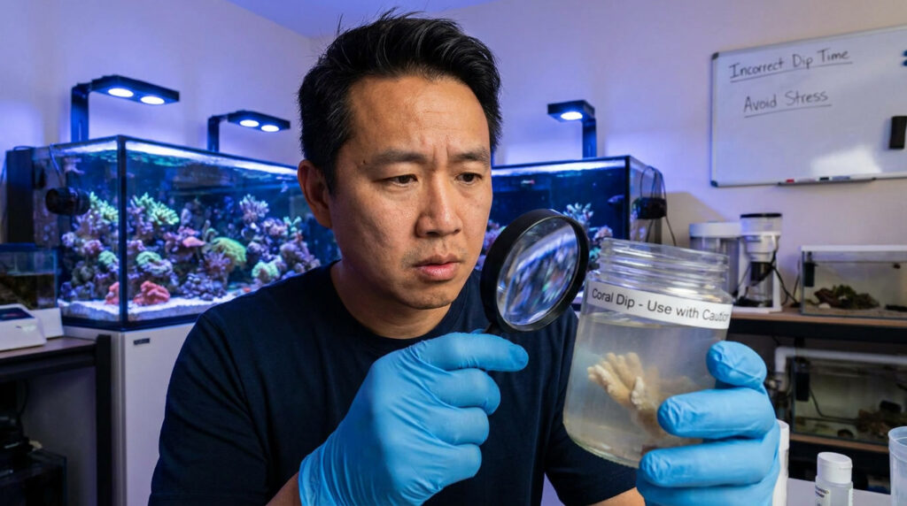 Common mistakes made during coral dipping procedures.